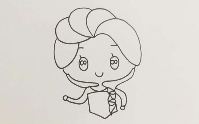 在面部補(bǔ)充畫出艾莎公主的五官后，往下畫出她的上半身衣服與手部動(dòng)作.jpg