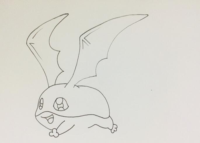 再畫出身體線條后，在背部畫出巴達(dá)獸的一雙翅膀，然后，將它身體一側(cè)的兩只足畫出來.jpg