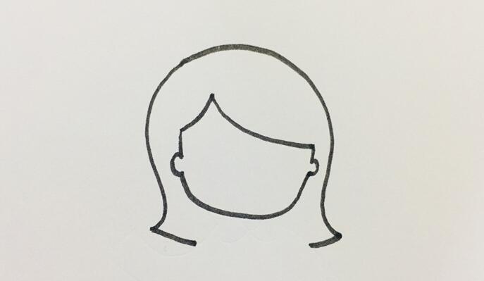 一、先畫(huà)出老師的頭發(fā)和臉部的輪廓，畫(huà)出斜劉海。.jpg