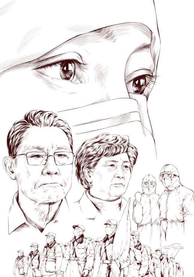 鐘南山、李蘭娟團隊新冠病毒我們在一線簡筆畫.jpg
