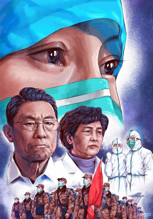 鐘南山、李蘭娟團隊新冠病毒我們在一線簡筆畫2.jpg