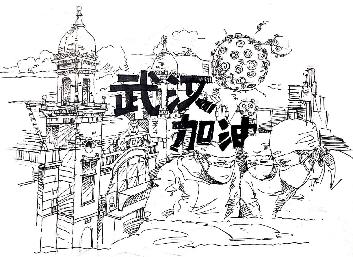 對在一線的醫(yī)生戰(zhàn)士表達感謝，武漢加油！簡筆畫.jpg