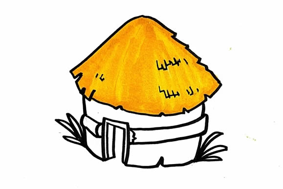 茅草屋簡(jiǎn)筆畫彩色畫法