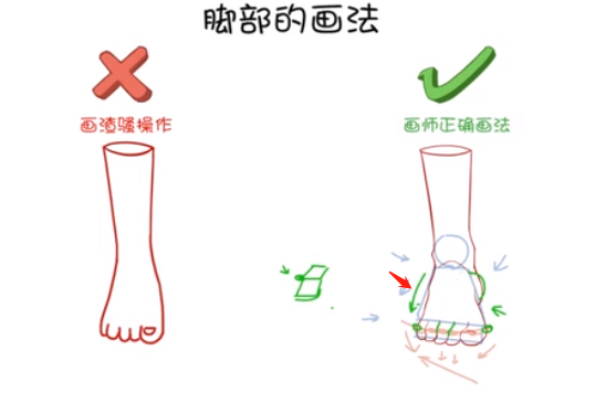 腳掌對(duì)腳后跟有一個(gè)遮擋的關(guān)系，所以在畫正面腳的時(shí)候，一定要注意.png