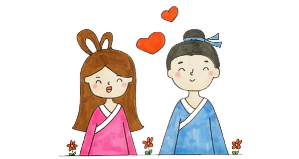 七夕牛郎織女簡(jiǎn)筆畫(huà)簡(jiǎn)單又漂亮彩色