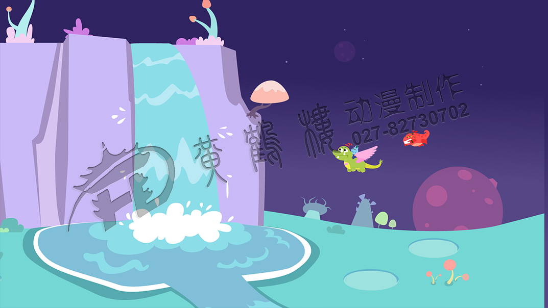 英語課動(dòng)畫片制作：吞夢獸沖著瀑布飛去.jpg