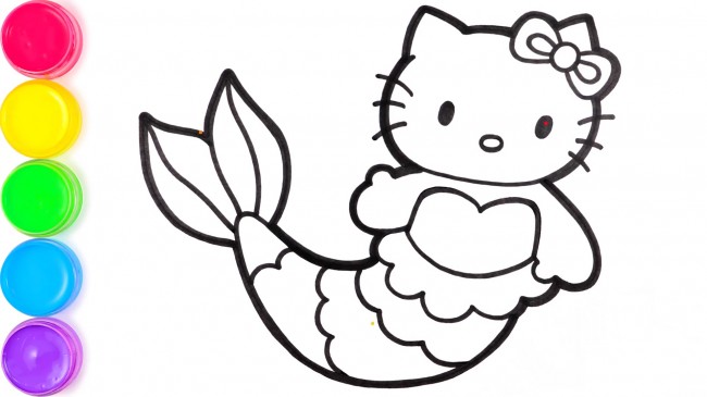 動漫手繪hello kitty貓的畫法，hello kitty貓美人魚步驟教程