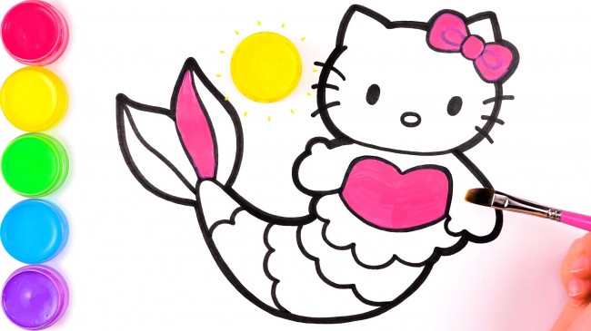 動漫手繪hello kitty貓的畫法，hello kitty貓美人魚步驟教程