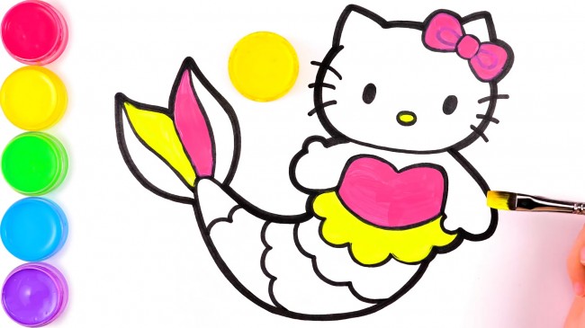 動漫手繪hello kitty貓的畫法，hello kitty貓美人魚步驟教程