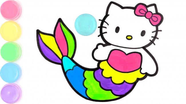 動漫手繪hello kitty貓的畫法，hello kitty貓美人魚步驟教程