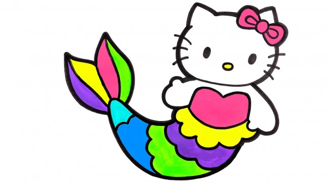 動漫手繪hello kitty貓的畫法，hello kitty貓美人魚步驟教程