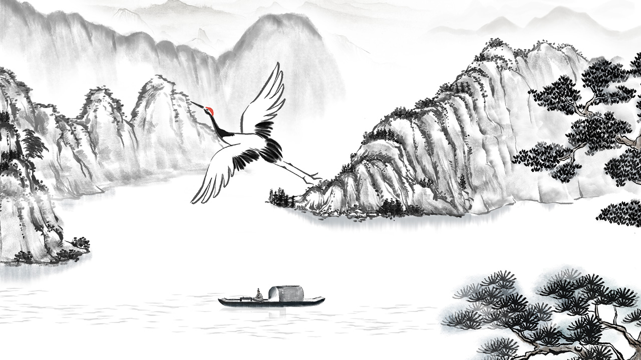 《高山流水遇知音》飛鶴、小船、山巒、伯牙動畫設(shè)計.jpg